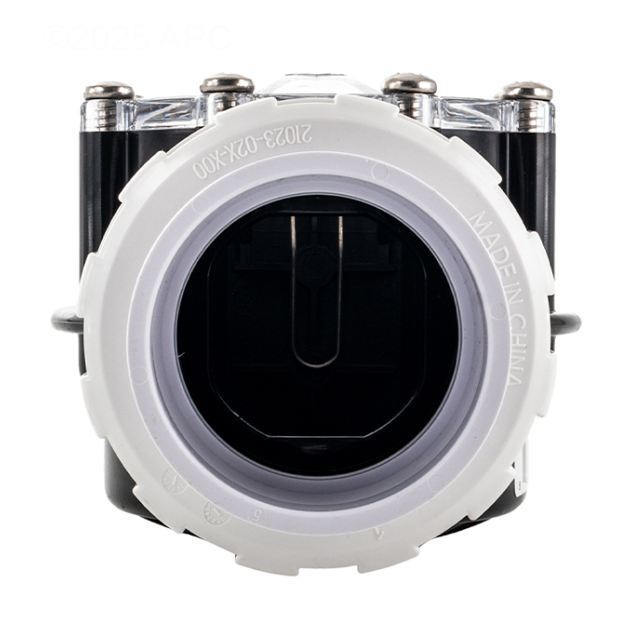 Top-down view of CMP HydroSeal 2-inch Check Valve showing the removable union nut and internal flapper assembly