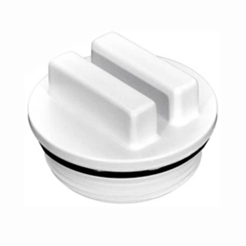 CMP APC1022C 1.5 Inch White Raised Winter Plug MPT - Angle View Showing O-Ring Seal