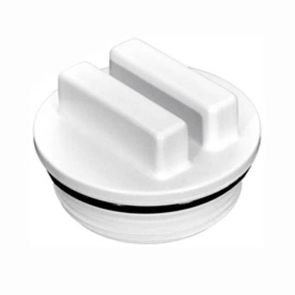 CMP APC1022C 1.5 Inch White Raised Winter Plug MPT - Angle View Showing O-Ring Seal