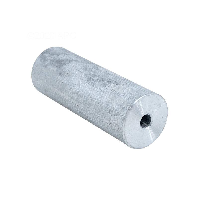Angled end view showing the threaded mounting hole of the silver CMP Pool Defender Compact Replacement Zinc Anode (25810-400-950)
