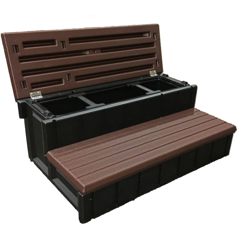 Confer Leisure Accents 36 Inch Espresso Spa Steps with Storage Compartment Open