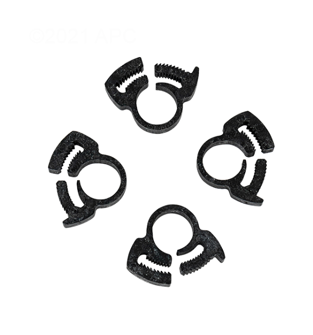 Four heavy-duty black nylon snap-grip hose clamps for securing ozone tubing in the DEL 9-0150E Renewal Kit
