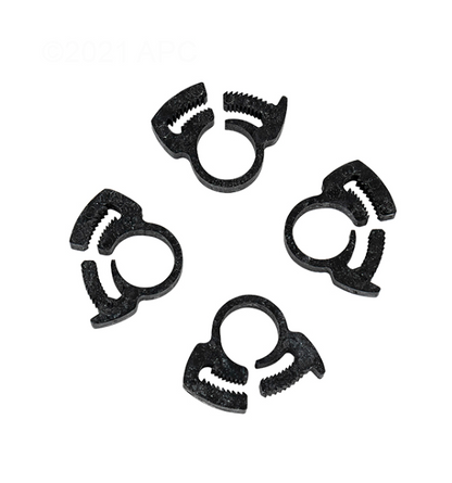 Four heavy-duty black nylon snap-grip hose clamps for securing ozone tubing in the DEL 9-0150E Renewal Kit