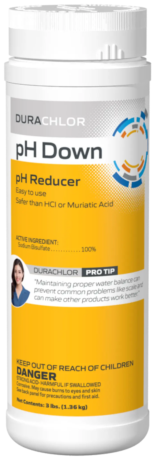 DuraChlor pH Down C002599-CS20B4 3 lb Canister - Granular Pool pH Reducer 100% Sodium Bisulfate Dry Acid