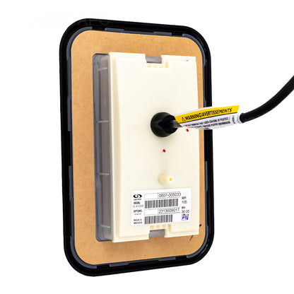 Gecko IN.K1000 Touchscreen Spa Keypad (0607-005033) - Rear view showing the mounting bracket, cord connection, and manufacturer label