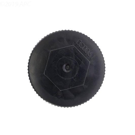 Bottom view of the Genuine Pentair 190030Z Drain Cap showing the integrated hex nut for easy removal with a wrench.