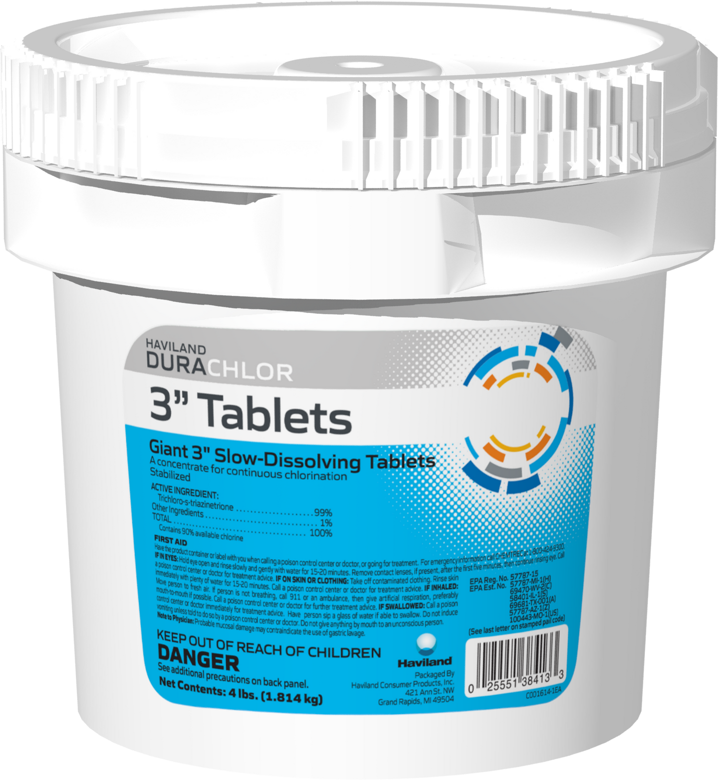 Haviland DuraChlor 3 Inch Wrapped Chlorine Tablets 4 lb Pail C008024-CS77C1 Trichlor Pool Sanitizer