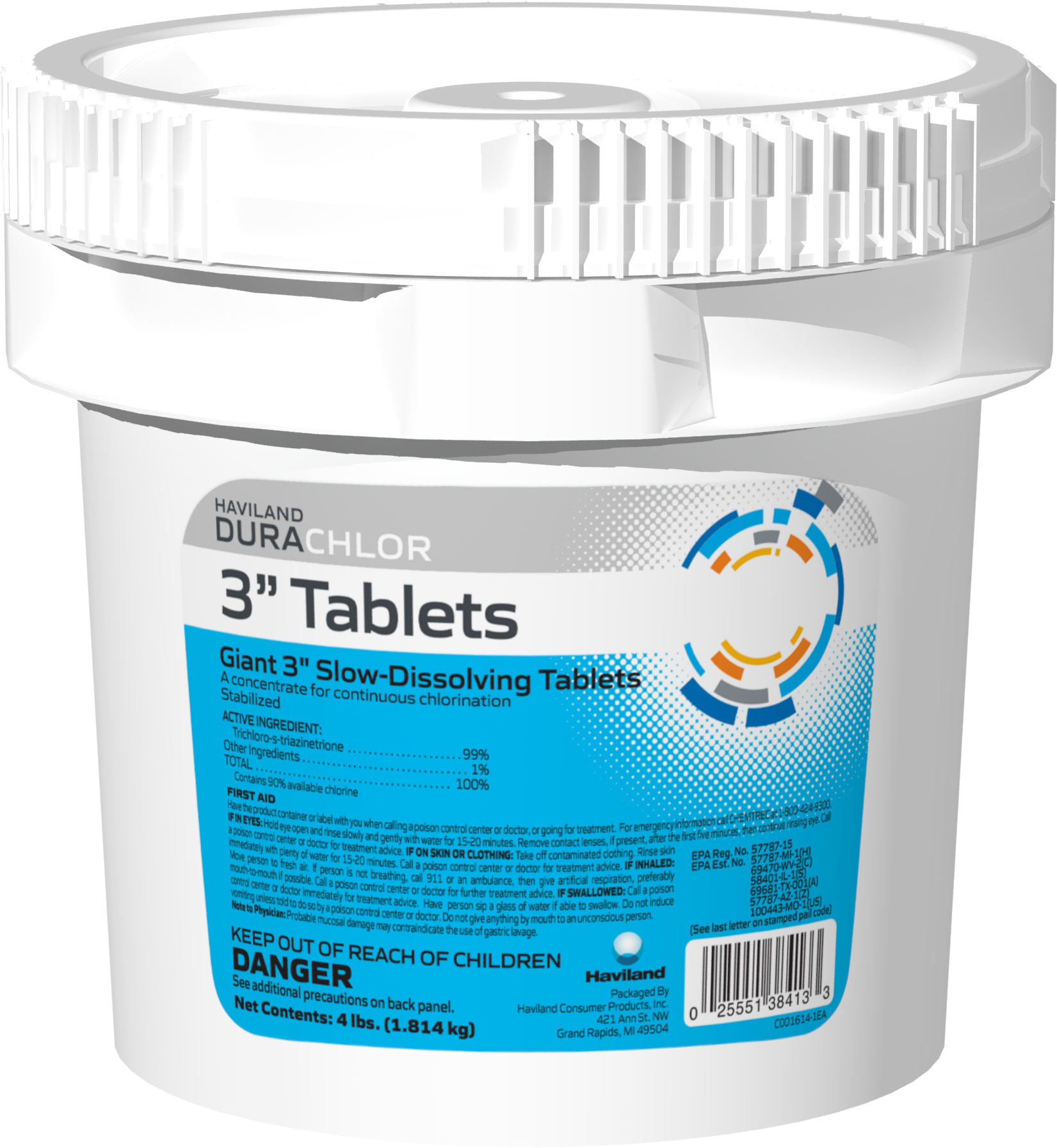 Haviland DuraChlor 3 Inch Wrapped Chlorine Tablets 4 lb Pail C008024-CS77C1 Trichlor Pool Sanitizer