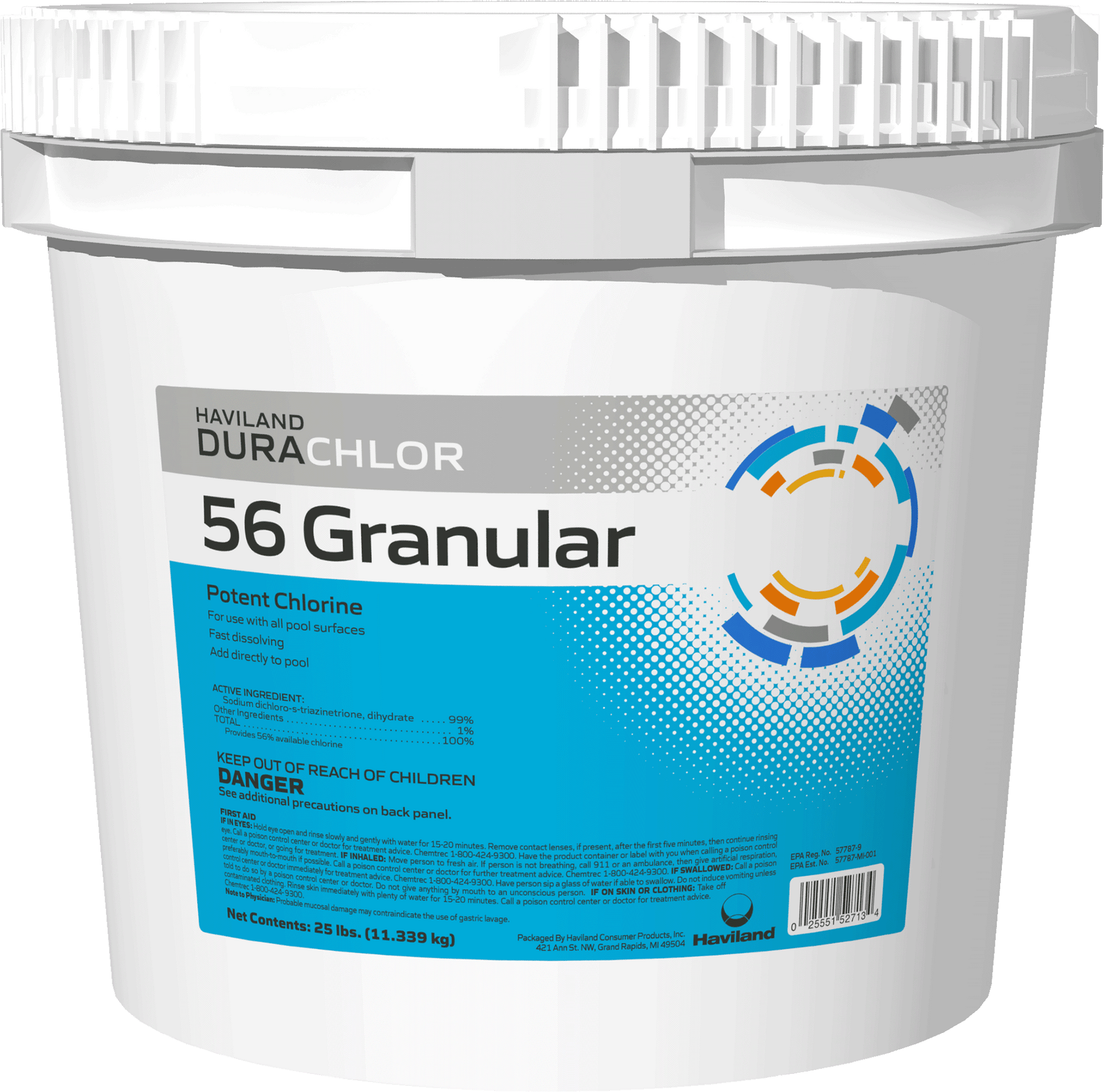 Haviland DuraChlor 56 Granular Pool Chlorine 25 lb Pail C002280-PL25 Fast-Dissolving Vinyl Safe Dichlor