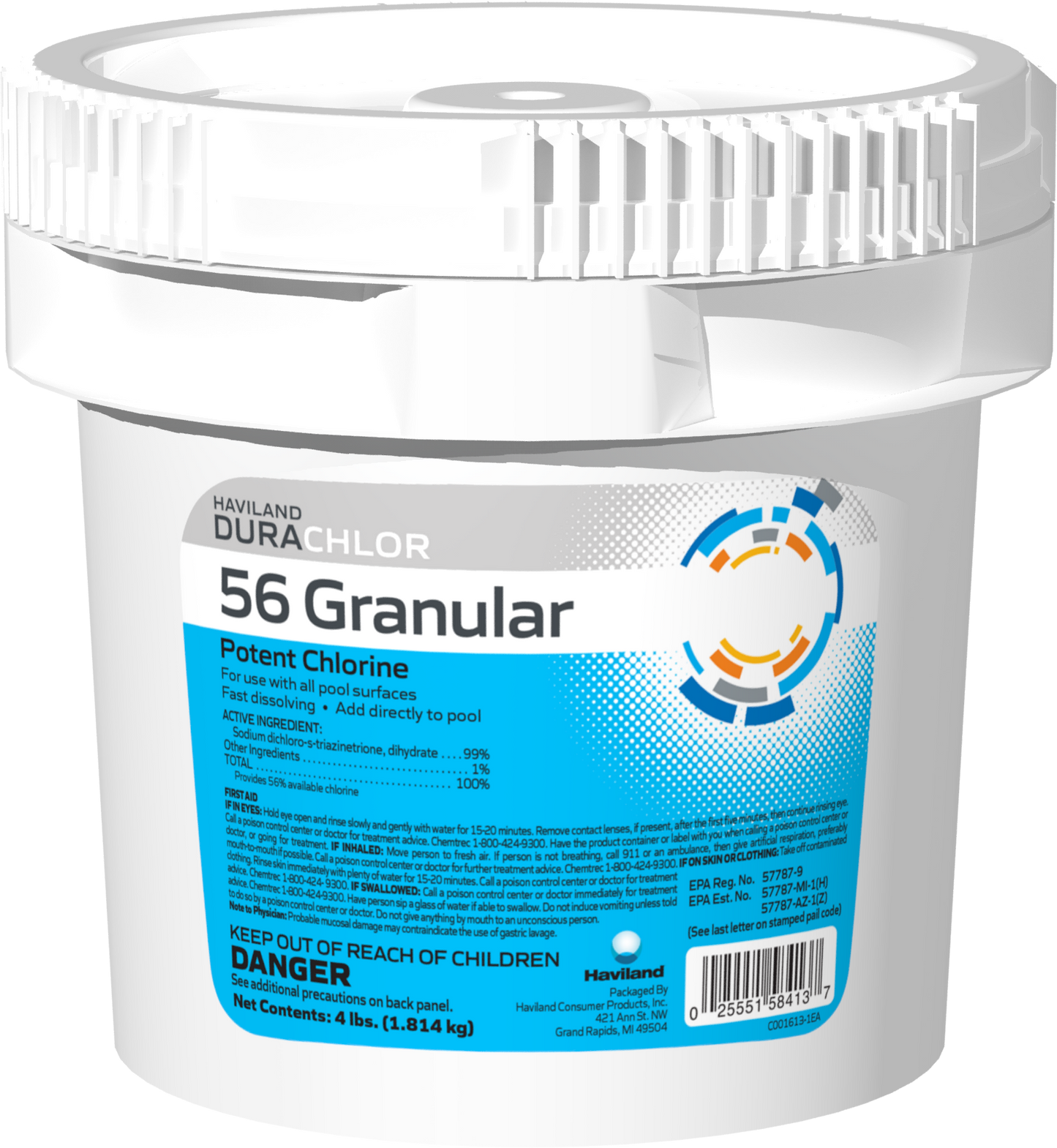 Haviland DuraChlor 56 Granular Pool Chlorine 4 lb Pail C002280-CS77C1 Fast-Dissolving Stabilized Dichlor