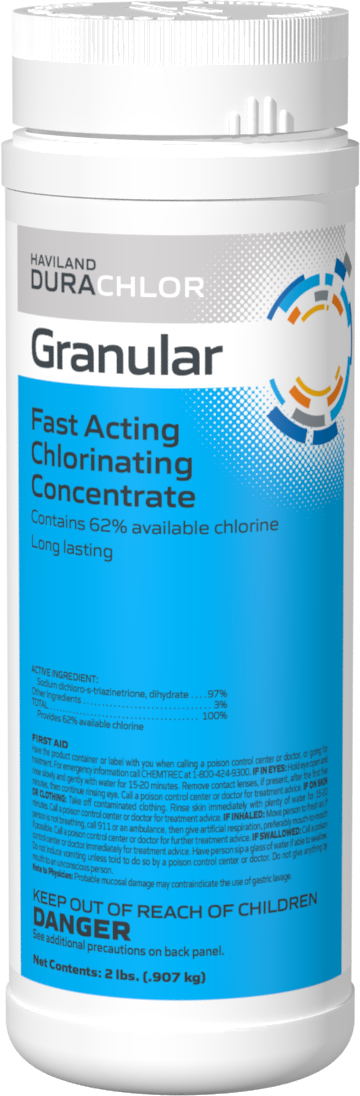 Haviland DuraChlor Granular 62 Fast-Dissolving Stabilized Chlorine Granules 2 lb cylinder C003610-CS20B2