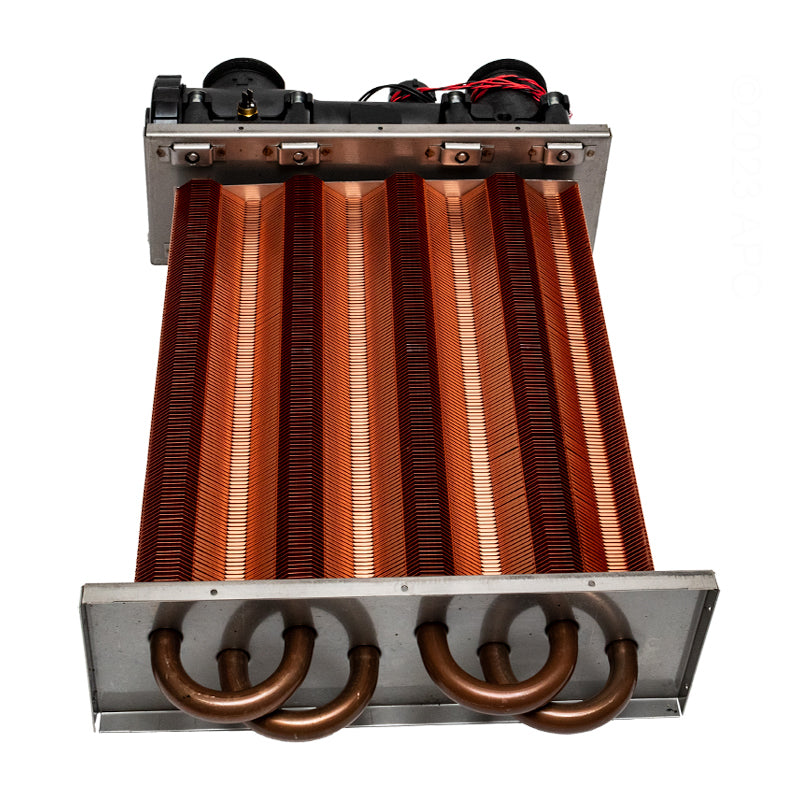 Rear mounting plate view of the Hayward FDXLHXA1250 pool heater heat exchanger.