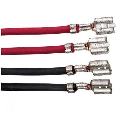 Close-up of the red and black insulated wiring harness terminals for the Hayward GLXPCBRITE Aqua Rite main circuit board.