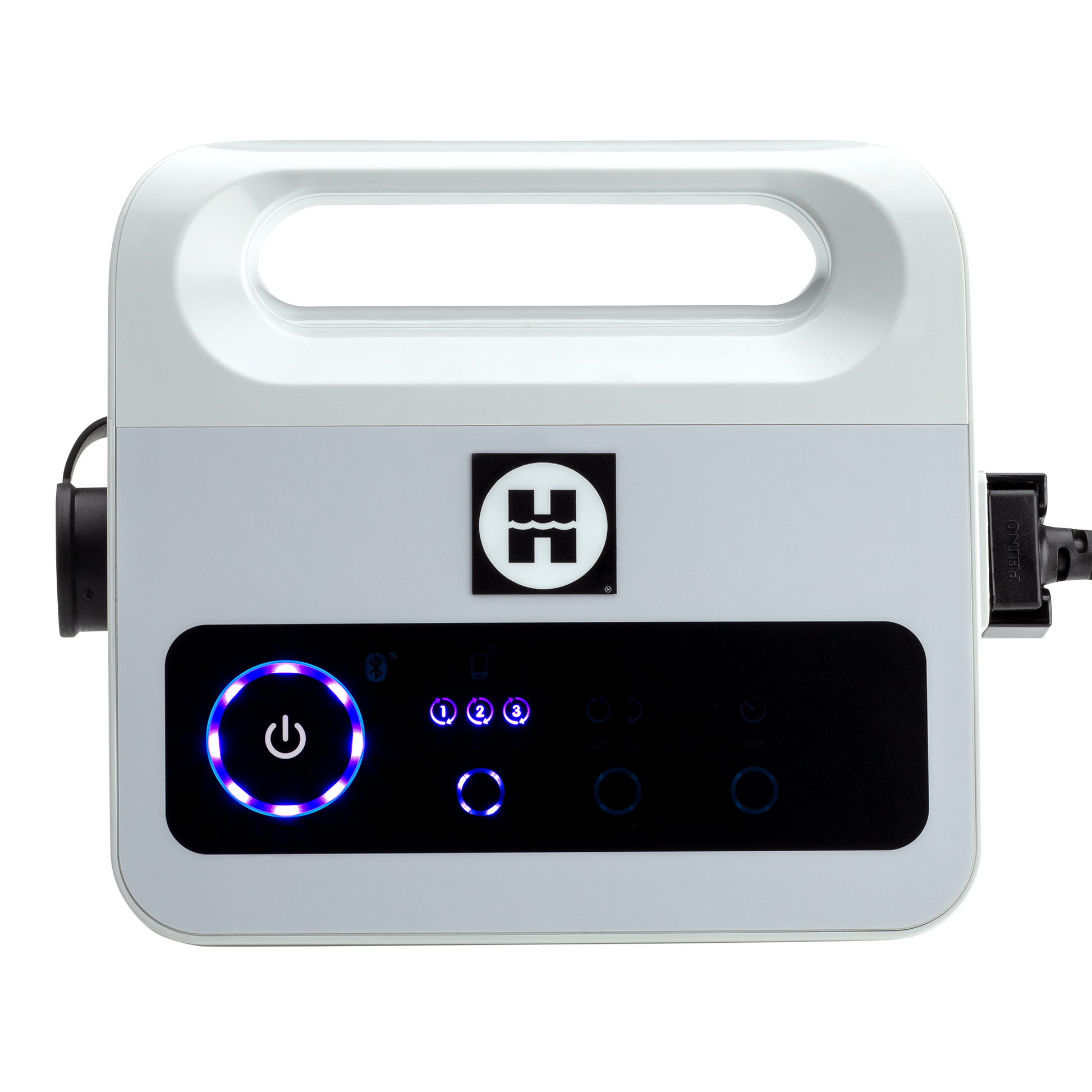 Control panel view of the Hayward R110 (W3RCH411CU) robotic cleaner power center featuring one-touch operation and timer settings.