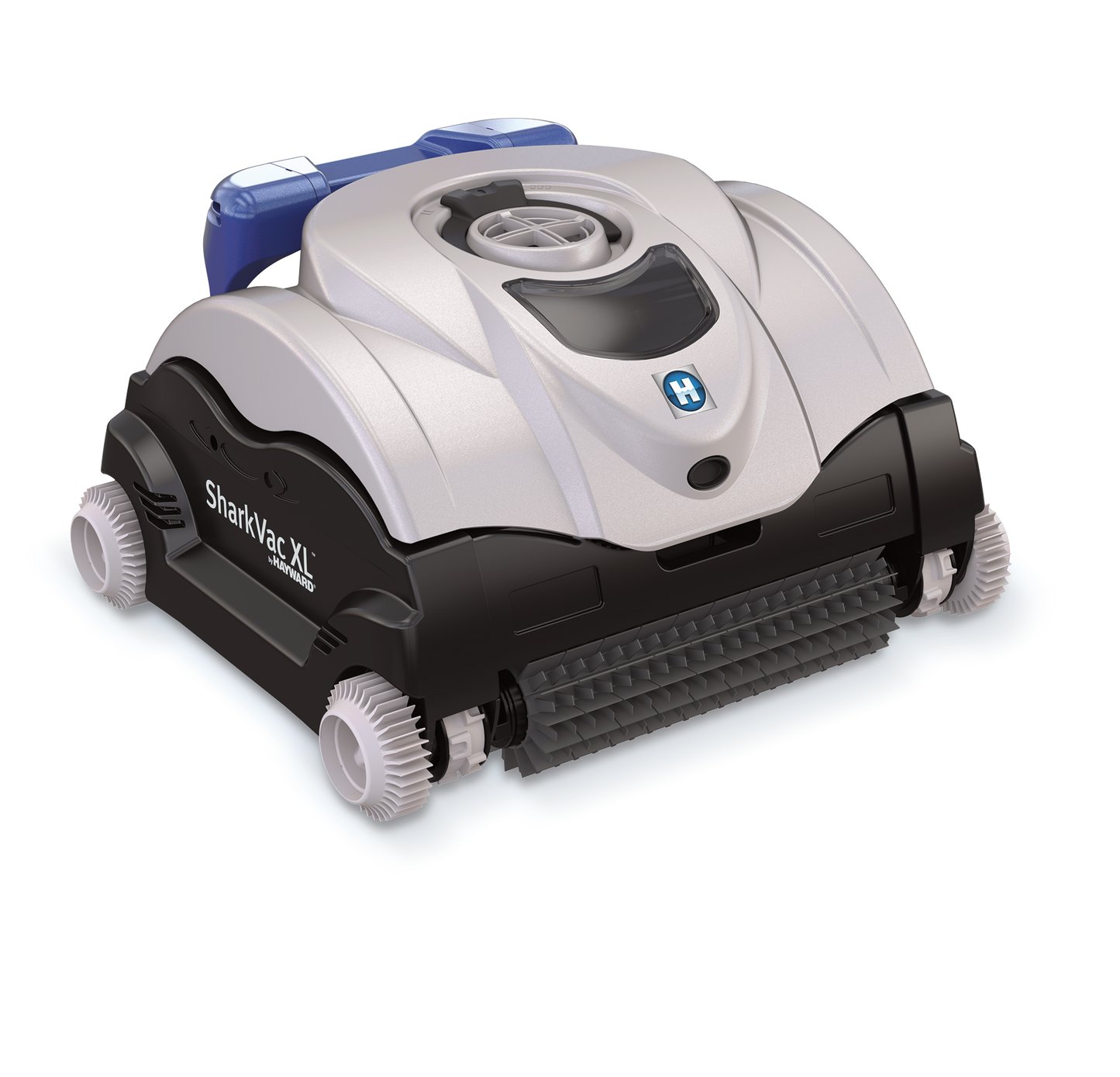 Right-side view of the Hayward SharkVac XL (W3RC9740WCCUB) robotic cleaner highlighting the scrubbing brushes and tread design.