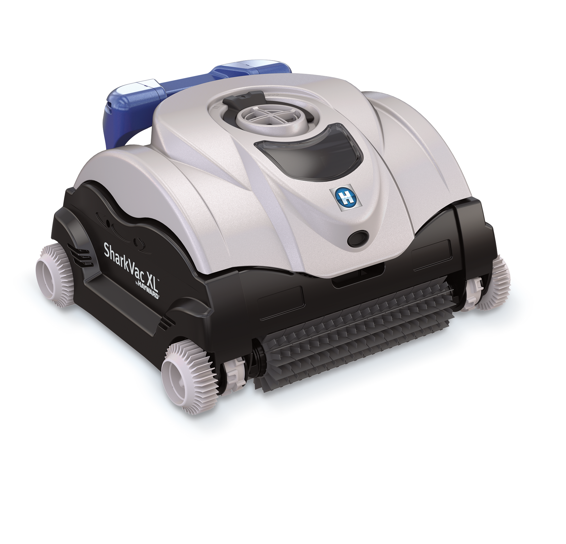 Right-side view of the Hayward SharkVac XL (W3RC9740WCCUB) robotic cleaner highlighting the scrubbing brushes and tread design.
