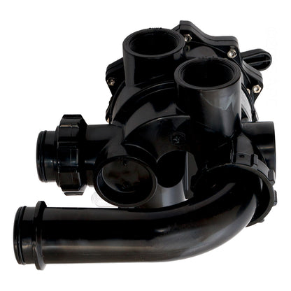 Side and bottom profile of Hayward SP0715X62 2-inch multiport valve showing plumbing ports