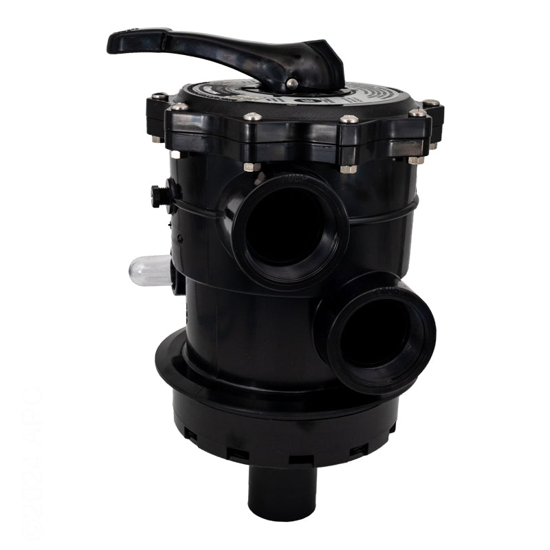 Side view of the Hayward SP071620T multiport valve, displaying two of the 2-inch FIP (Female Iron Pipe) threaded plumbing connections.