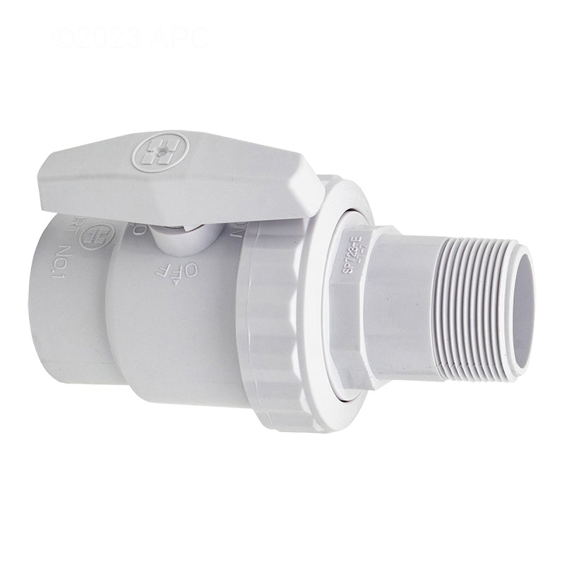 Genuine Hayward SP0723 1-1/2 inch MIP by FIP Trimline 2-way pool ball valve with white ABS body.