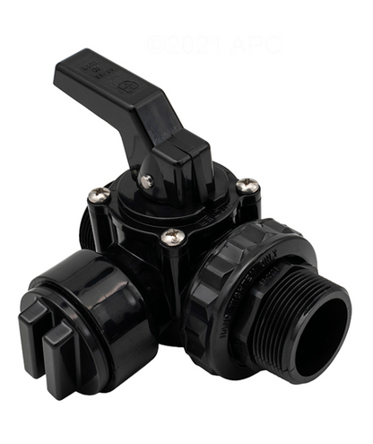 3/4 view of Hayward SP0727 Diverter Valve showing the specialized mounting bracket and 1.5-inch threaded ports.