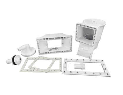 Complete Hayward SP1091WM Widemouth Skimmer kit including return fitting, SkimVac plate, and accessories.