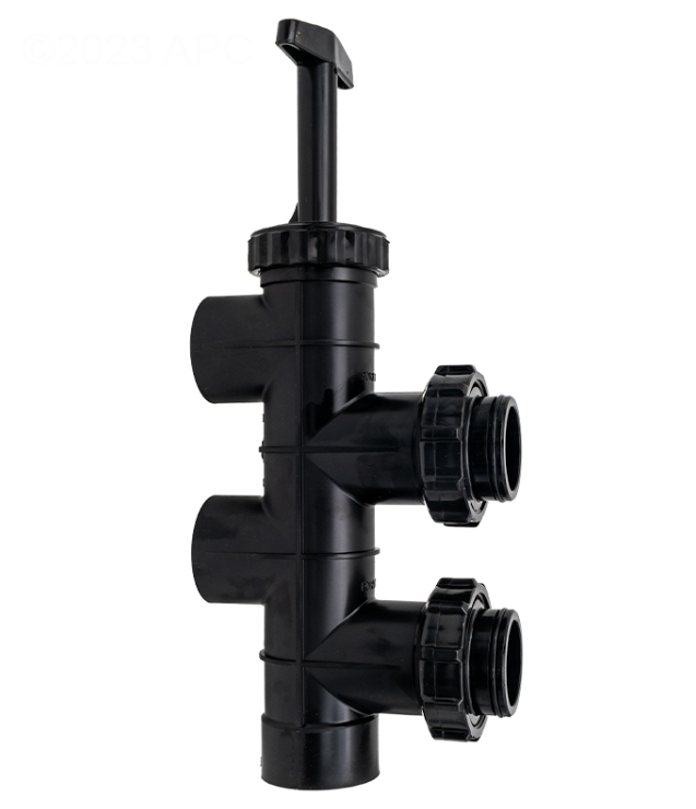 Side view of Hayward SP410X502S 2-inch Slip Slide Valve showing push-pull handle and union connection ports