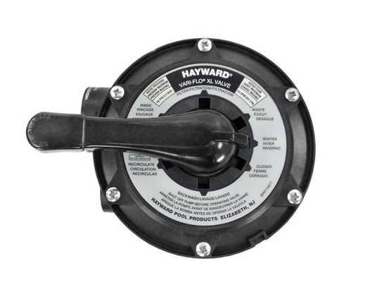 Top view of Hayward SP714T Vari-Flo XL valve showing the 7-position handle and function labels.