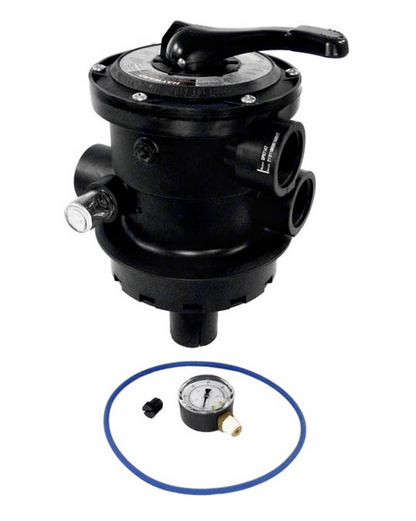 Genuine Hayward SP714T Vari-Flo XL Multiport Valve assembly including pressure gauge and mounting O-ring.