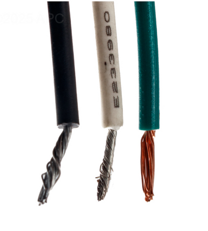 Detailed view of the color-coded electrical wiring leads (Black, White, Green) for the Hayward SPB101 115V Spa Blower.