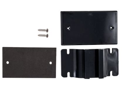 Black metal mounting bracket set with screws included with the Hayward SPB101 Spa Blower for secure surface installation.