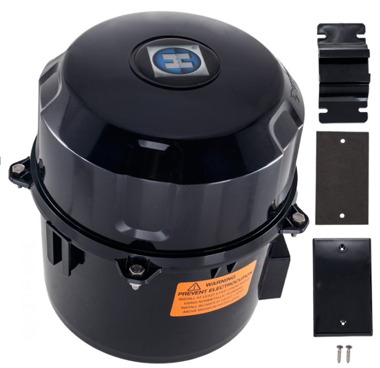Hayward SPB101 1 HP 115V Spa Air Blower with black motor housing, mounting brackets, and hardware for jetted tubs and spas.