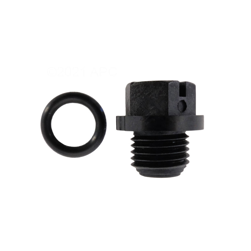 Side view of genuine Hayward SPX1700FG 1/4 inch pump drain plug with the O-ring separated