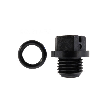 Side view of genuine Hayward SPX1700FG 1/4 inch pump drain plug with the O-ring separated