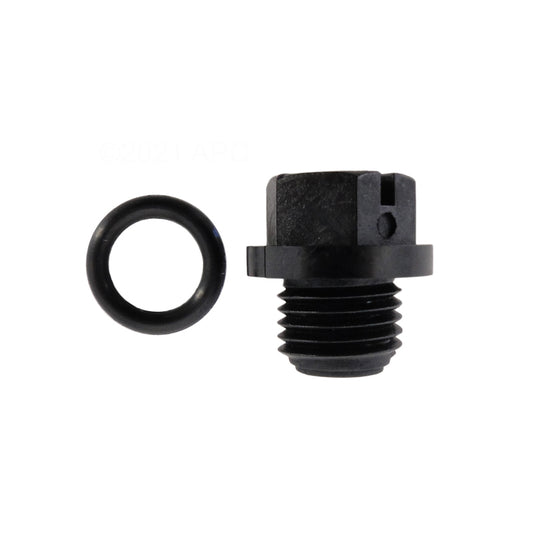 Side view of genuine Hayward SPX1700FG 1/4 inch pump drain plug with the O-ring separated