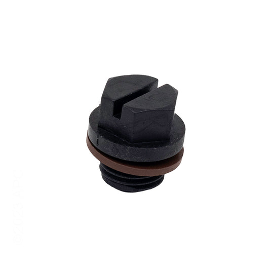 Hayward SPX1700FGV Chlorinator Pipe Plug with Gasket - Angled side view showing the slotted top, gasket, and threads