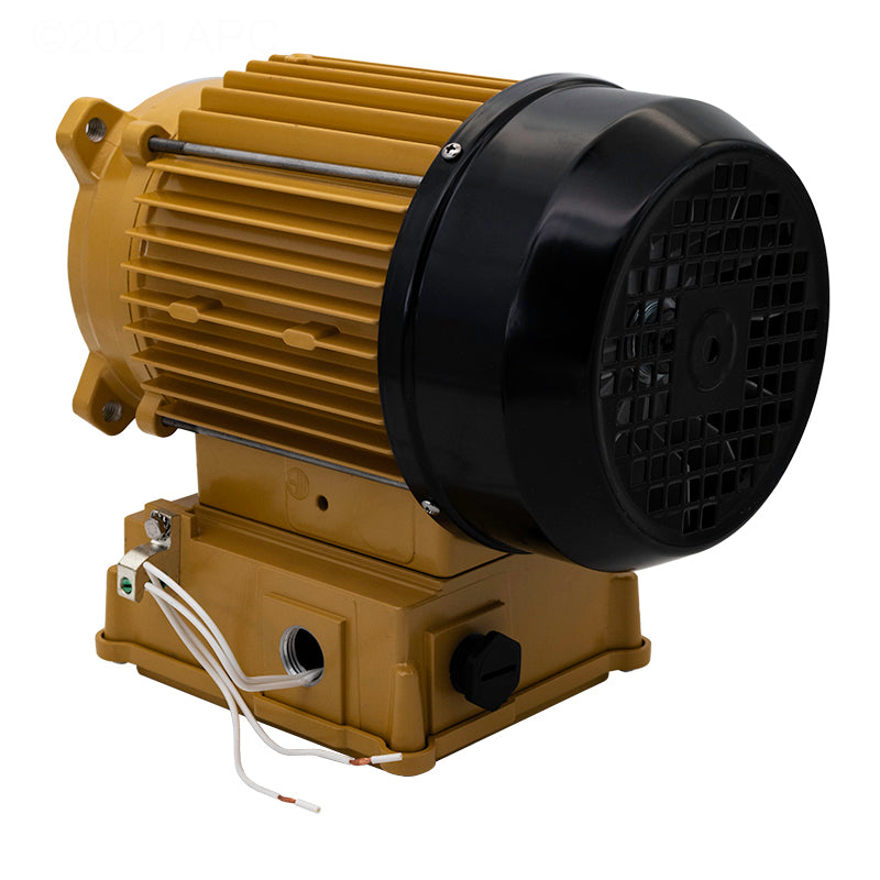 Back side view of genuine Hayward SPX2610Z1MTG 1.5 THP TEFC pool pump motor showing the open wiring area, bonding lug, and black motor cap