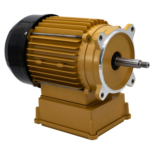 Side front view of genuine Hayward SPX2610Z1MTG 1.5 THP TEFC gold pool pump motor showing the threaded shaft and C-Flange