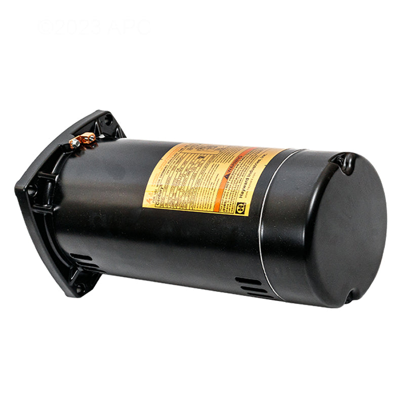 Back top angled view of genuine Hayward SPX2710Z1M 1.5 HP Max-Flo II black pool pump motor showing the product label, motor cap, and copper bonding lug