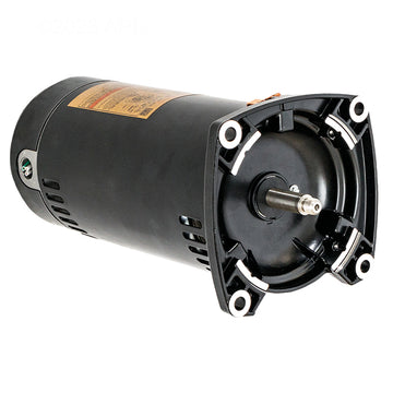 Side angle view of genuine Hayward SPX2710Z1M 1.5 HP Max-Flo II black pool pump motor showing the front threaded shaft, four flange mounting holes, and the rear wiring compartment with exposed test terminals