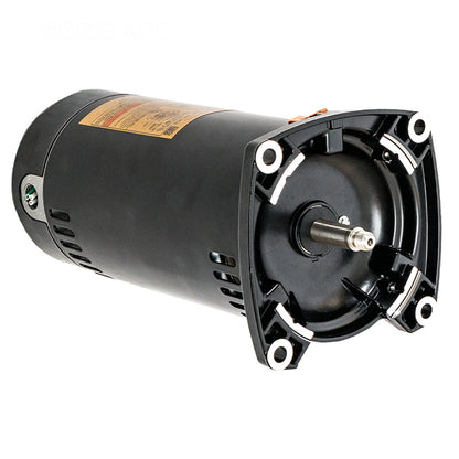 Side angle view of genuine Hayward SPX2710Z1M 1.5 HP Max-Flo II black pool pump motor showing the front threaded shaft, four flange mounting holes, and the rear wiring compartment with exposed test terminals