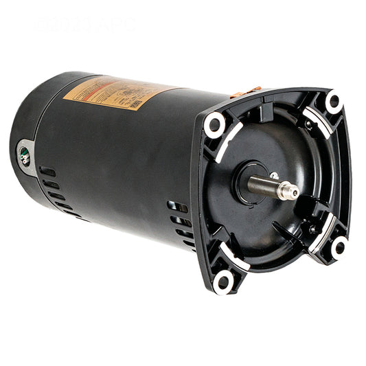 Side angle view of genuine Hayward SPX2710Z1M 1.5 HP Max-Flo II black pool pump motor showing the front threaded shaft, four flange mounting holes, and the rear wiring compartment with exposed test terminals