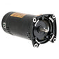 Side angle view of genuine Hayward SPX2710Z1M 1.5 HP Max-Flo II black pool pump motor showing the front threaded shaft, four flange mounting holes, and the rear wiring compartment with exposed test terminals