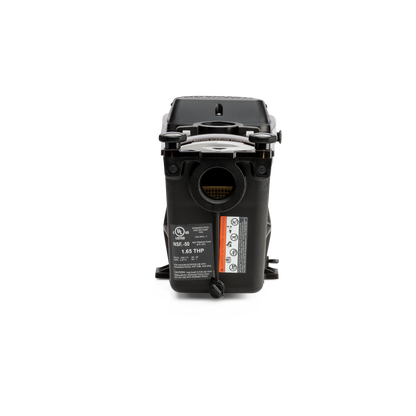 Front view of the Hayward Super Pump VS 1.65 THP (W3SP2603VSP) highlighting the motor specifications and warning labels.