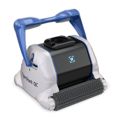 Right-side profile of the Hayward TigerShark QC (W3RC9990CUB) robotic cleaner highlighting the sturdy handle and dual-motor drive system.