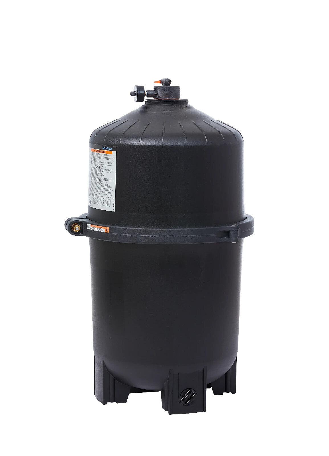Side view of Hayward SwimClear W3C3030 filter tank showing the manual air relief valve and reinforced tank body.