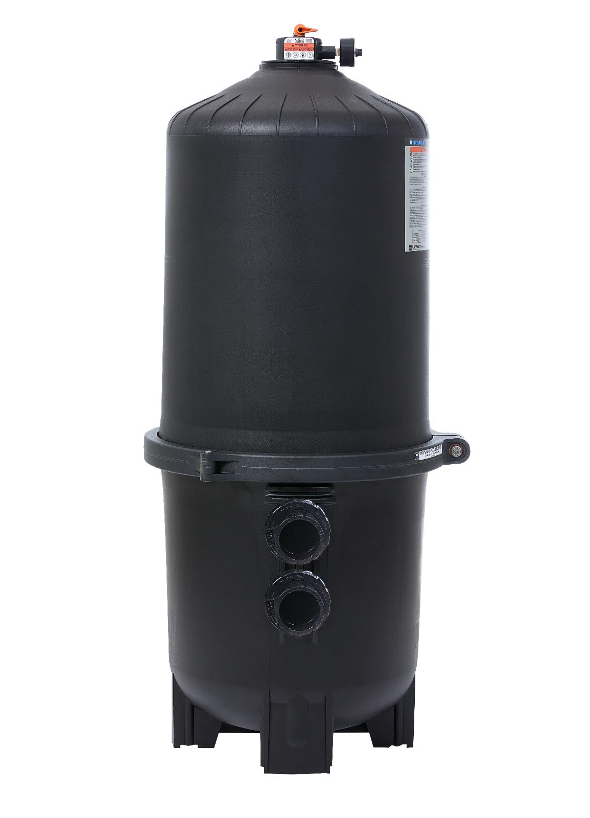 Rear plumbing ports of Hayward SwimClear W3C5030 Filter showing the 2 inch by 2.5 inch bulkhead connections for easy pipe installation.