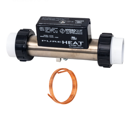 Hydro-Quip HQPH10115UV 120V 1500W In-Line Vacuum Bath Heater with 3-foot NEMA cord and stainless steel housing.