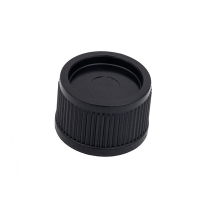 Front view of black Jacuzzi Carvin 85-8263-00-R CFR filter drain cap with 13-1023-06 gasket.