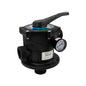 Genuine Jacuzzi DV7 39-0003-02-R 1-1/2 inch top-mount multiport valve with pressure gauge, complete view.