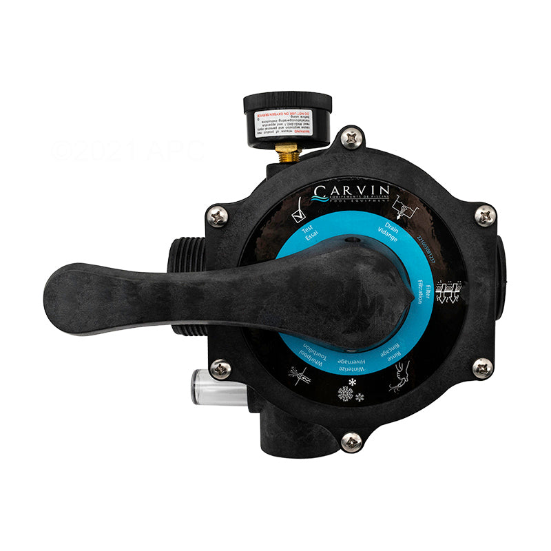 Jacuzzi Carvin DV7 multiport valve face and handle control position view.